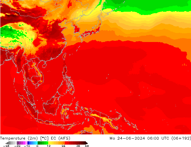 Temperatuurkaart (2m) EC (AIFS) ma 24.06.2024 06 UTC