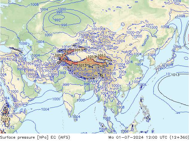 Atmosférický tlak EC (AIFS) Po 01.07.2024 12 UTC