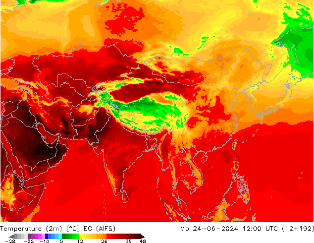 Sıcaklık Haritası (2m) EC (AIFS) Pzt 24.06.2024 12 UTC