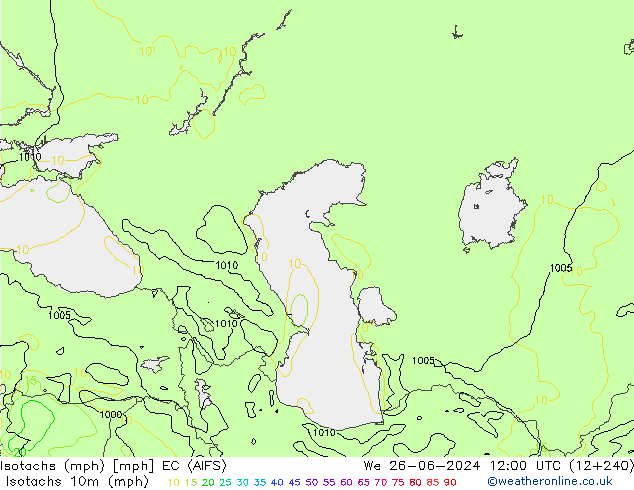 Isotachen (mph) EC (AIFS) wo 26.06.2024 12 UTC