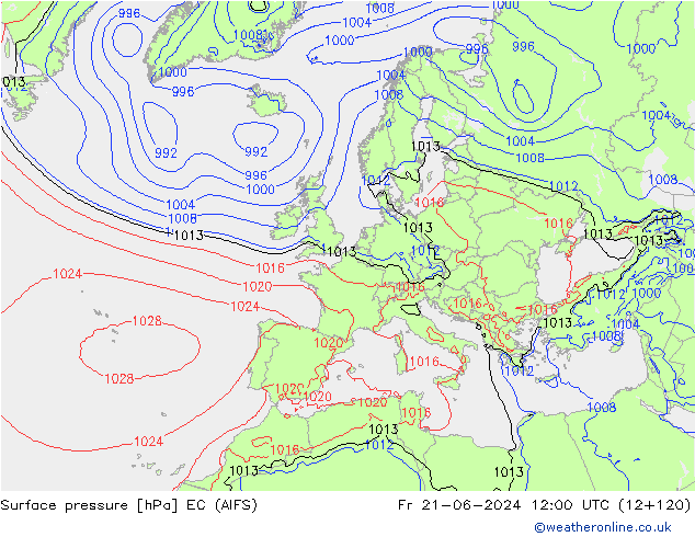 Pressione al suolo EC (AIFS) ven 21.06.2024 12 UTC