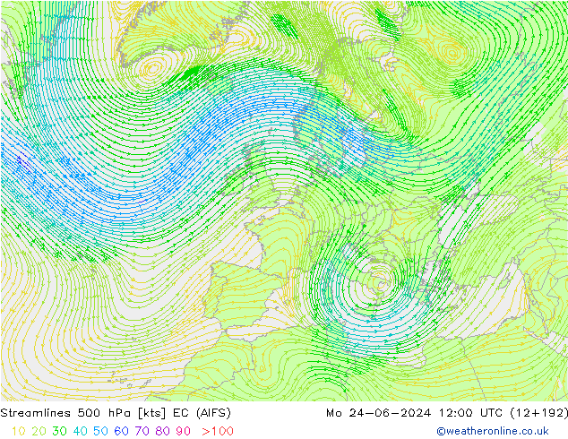 Rüzgar 500 hPa EC (AIFS) Pzt 24.06.2024 12 UTC