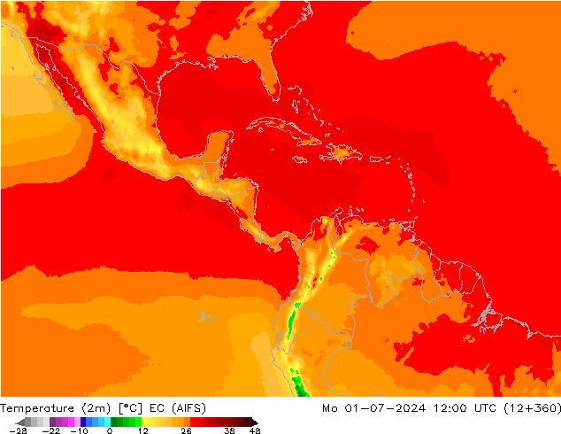 Temperature (2m) EC (AIFS) Po 01.07.2024 12 UTC