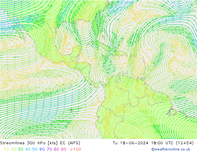 Linea di flusso 300 hPa EC (AIFS) mar 18.06.2024 18 UTC
