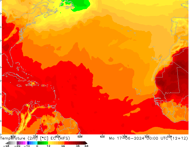 Temperature (2m) EC (AIFS) Mo 17.06.2024 00 UTC