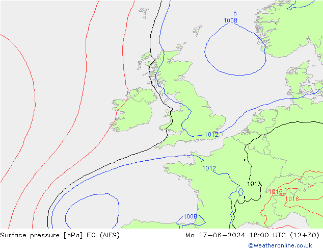 Atmosférický tlak EC (AIFS) Po 17.06.2024 18 UTC