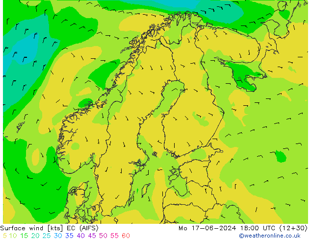 Surface wind EC (AIFS) Po 17.06.2024 18 UTC