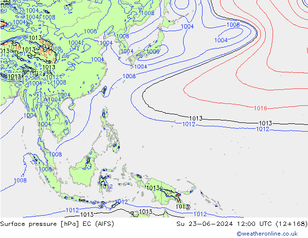 Atmosférický tlak EC (AIFS) Ne 23.06.2024 12 UTC