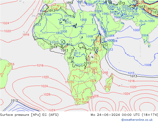 Presión superficial EC (AIFS) lun 24.06.2024 00 UTC