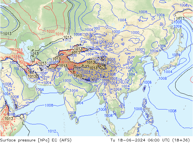 Atmosférický tlak EC (AIFS) Út 18.06.2024 06 UTC
