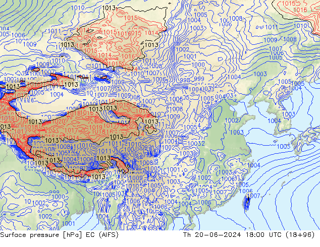 地面气压 EC (AIFS) 星期四 20.06.2024 18 UTC