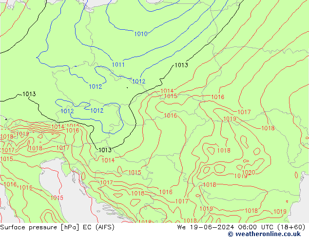 Pressione al suolo EC (AIFS) mer 19.06.2024 06 UTC