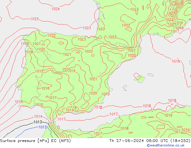Pressione al suolo EC (AIFS) gio 27.06.2024 06 UTC