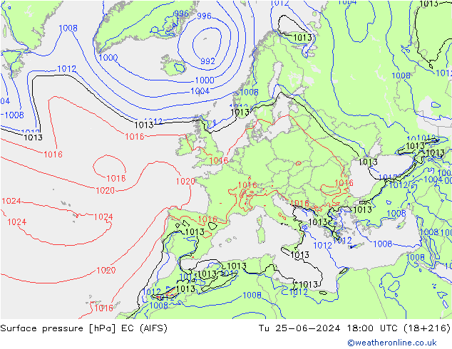 ciśnienie EC (AIFS) wto. 25.06.2024 18 UTC