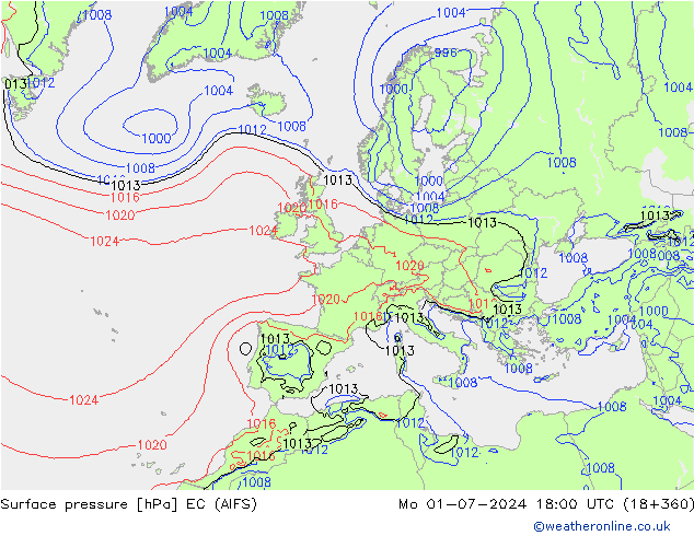 Pressione al suolo EC (AIFS) lun 01.07.2024 18 UTC