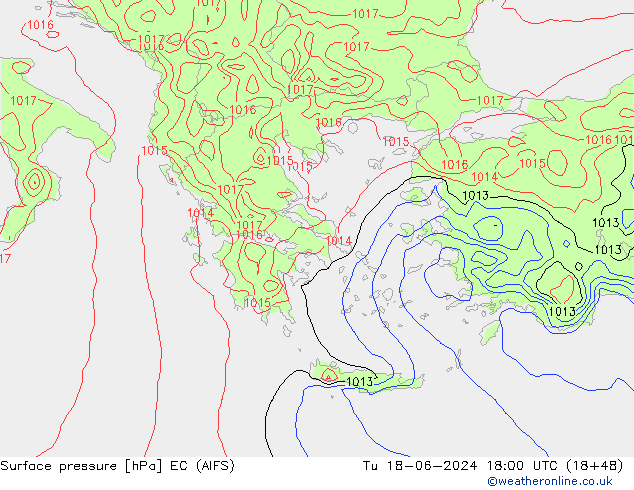 Presión superficial EC (AIFS) mar 18.06.2024 18 UTC