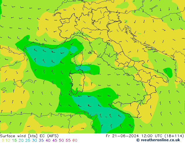 Surface wind EC (AIFS) Fr 21.06.2024 12 UTC