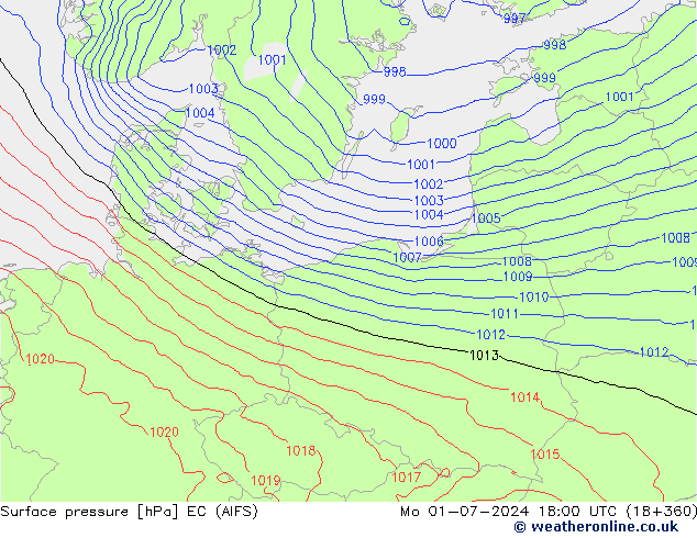 Atmosférický tlak EC (AIFS) Po 01.07.2024 18 UTC
