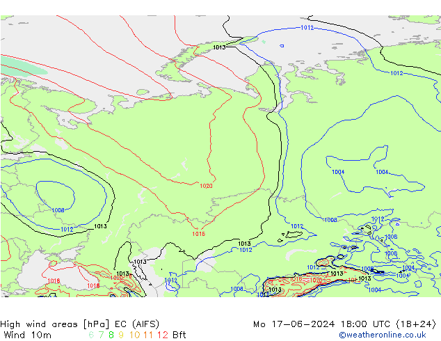 High wind areas EC (AIFS) lun 17.06.2024 18 UTC