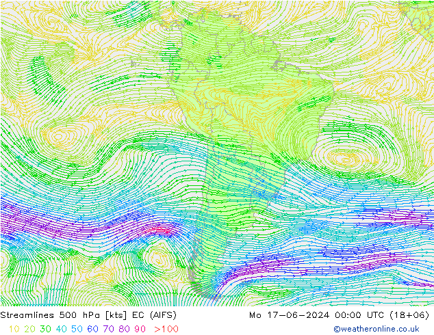 Streamlines 500 hPa EC (AIFS) Mo 17.06.2024 00 UTC