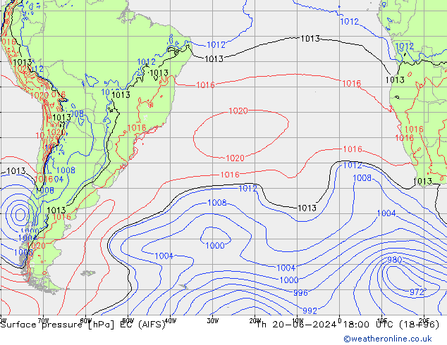ciśnienie EC (AIFS) czw. 20.06.2024 18 UTC