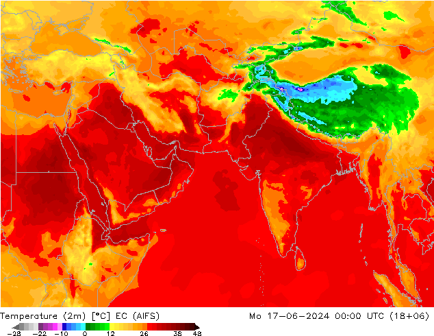 Sıcaklık Haritası (2m) EC (AIFS) Pzt 17.06.2024 00 UTC