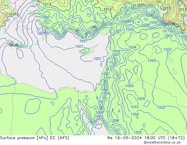 Surface pressure EC (AIFS) We 19.06.2024 18 UTC