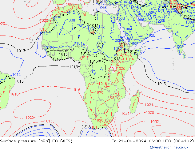 Atmosférický tlak EC (AIFS) Pá 21.06.2024 06 UTC
