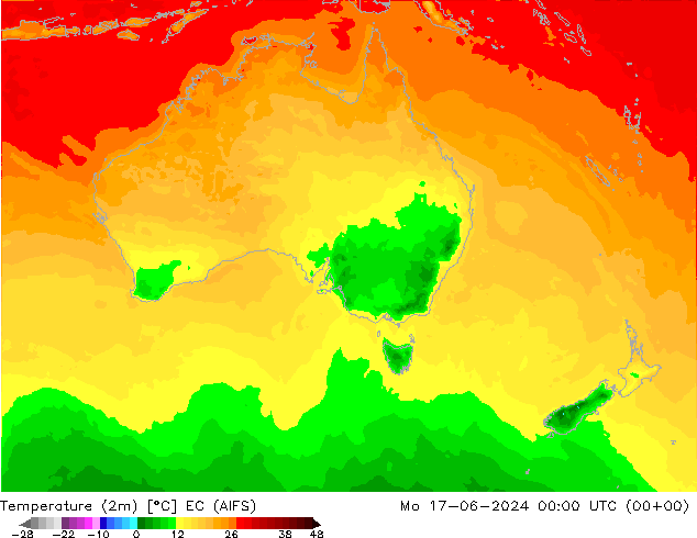 Temperatuurkaart (2m) EC (AIFS) ma 17.06.2024 00 UTC
