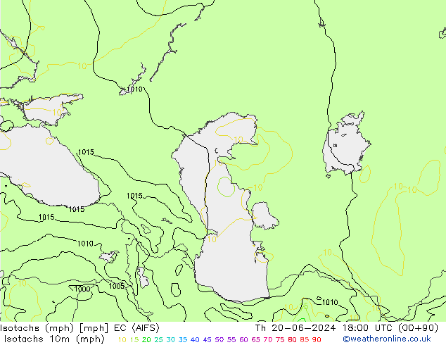 Isotaca (mph) EC (AIFS) jue 20.06.2024 18 UTC