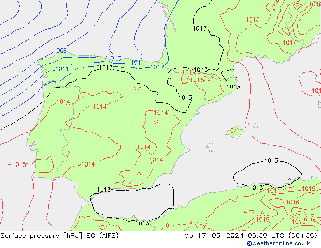 Presión superficial EC (AIFS) lun 17.06.2024 06 UTC