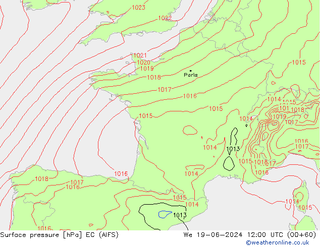 Pressione al suolo EC (AIFS) mer 19.06.2024 12 UTC