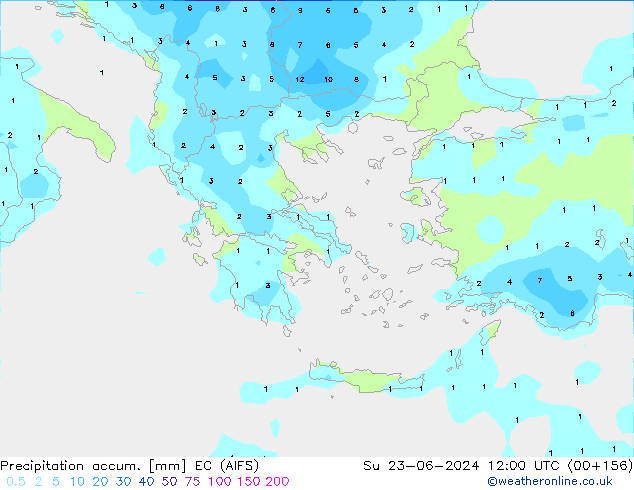 Precipitation accum. EC (AIFS) Su 23.06.2024 12 UTC