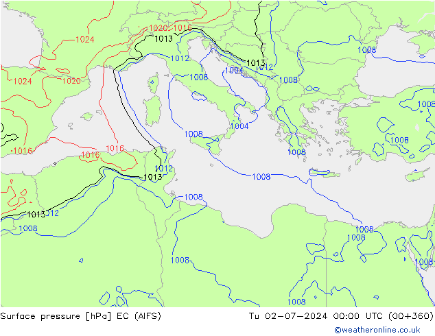 Atmosférický tlak EC (AIFS) Út 02.07.2024 00 UTC