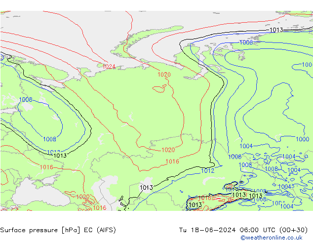 Surface pressure EC (AIFS) Tu 18.06.2024 06 UTC