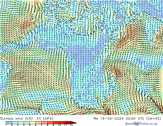 Surface wind (bft) EC (AIFS) St 19.06.2024 00 UTC