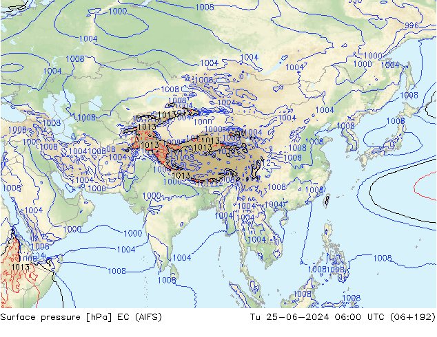 Surface pressure EC (AIFS) Tu 25.06.2024 06 UTC
