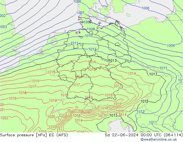 Atmosférický tlak EC (AIFS) So 22.06.2024 00 UTC