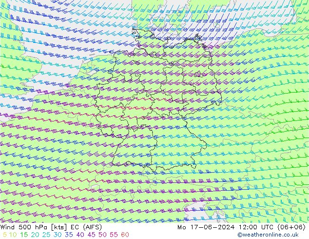 Wind 500 hPa EC (AIFS) Mo 17.06.2024 12 UTC
