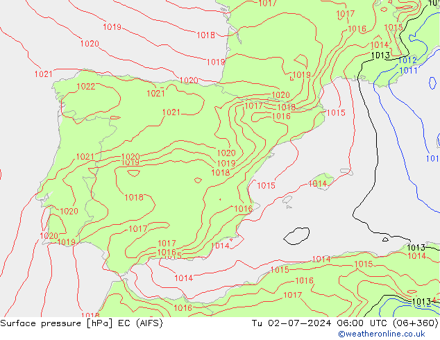 Pressione al suolo EC (AIFS) mar 02.07.2024 06 UTC