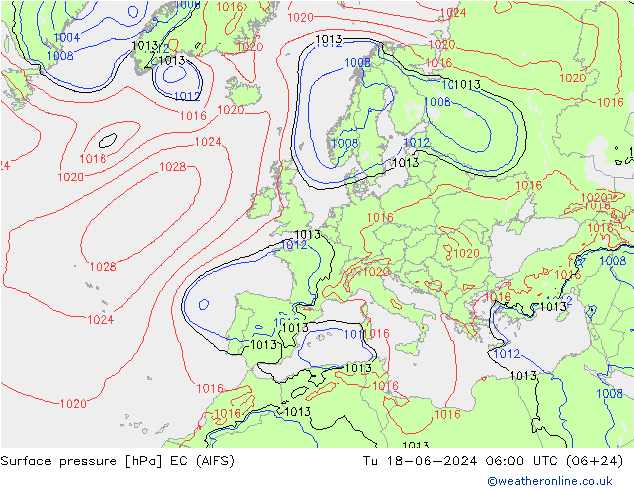 地面气压 EC (AIFS) 星期二 18.06.2024 06 UTC