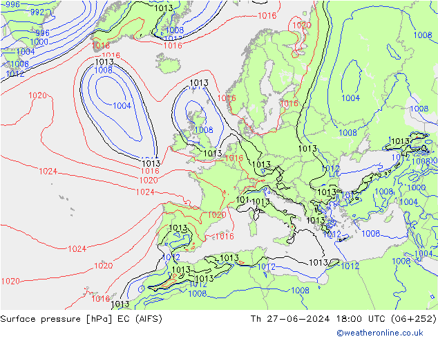 приземное давление EC (AIFS) чт 27.06.2024 18 UTC