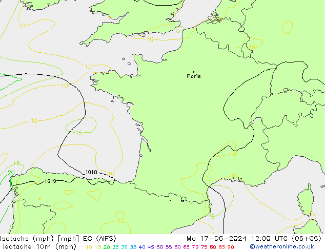 Isotachen (mph) EC (AIFS) Mo 17.06.2024 12 UTC