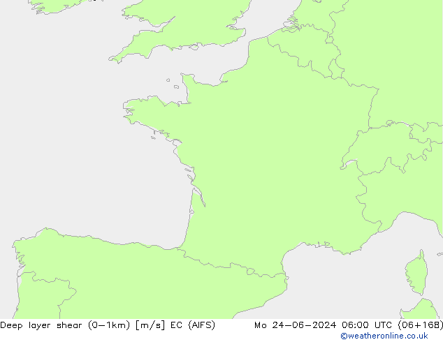 Deep layer shear (0-1km) EC (AIFS) Mo 24.06.2024 06 UTC