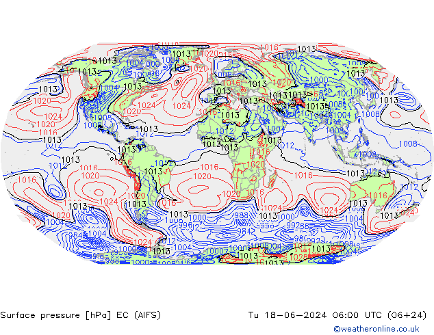 Yer basıncı EC (AIFS) Sa 18.06.2024 06 UTC