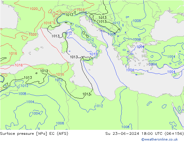 Atmosférický tlak EC (AIFS) Ne 23.06.2024 18 UTC