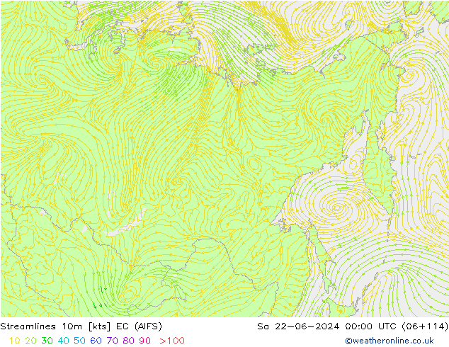 Linea di flusso 10m EC (AIFS) sab 22.06.2024 00 UTC