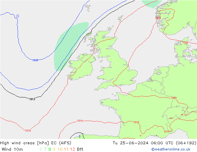 High wind areas EC (AIFS) mar 25.06.2024 06 UTC