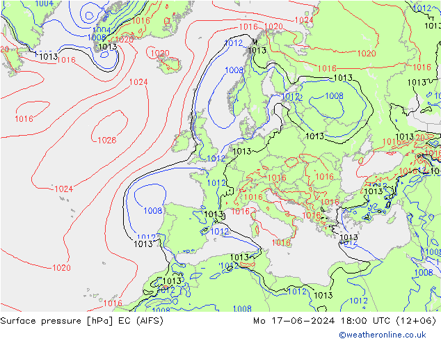 Surface pressure EC (AIFS) Mo 17.06.2024 18 UTC