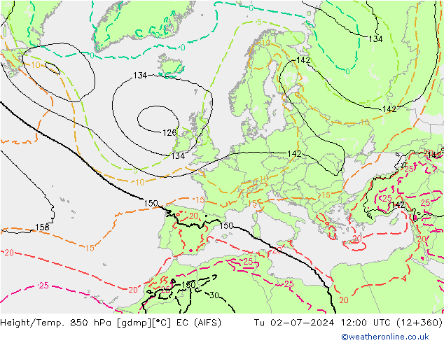 Height/Temp. 850 hPa EC (AIFS) Di 02.07.2024 12 UTC